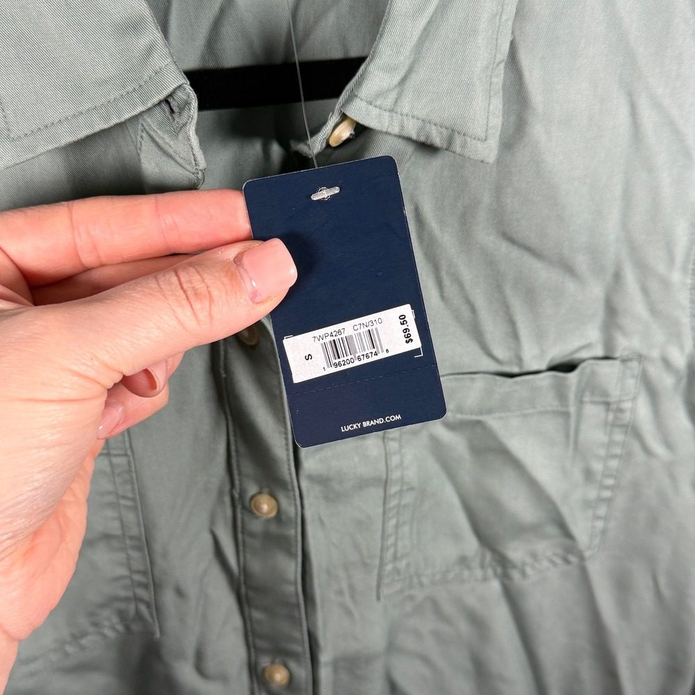 Lucky Brand Womens Sage Green Lyocell Utility Button Down Shirt 7WP4267 S NEW - Picture 2 of 6